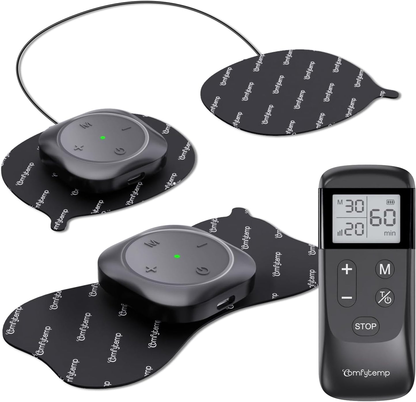 Comfytemp Wireless TENS Unit 30 Modes Muscle Stimulator for Pain Relief, FSA HSA Eligible 2 Packs Rechargeable TENS Machine with Remote, Pulse Muscle Stimulator for Back Shoulder Sciatica (4pads)