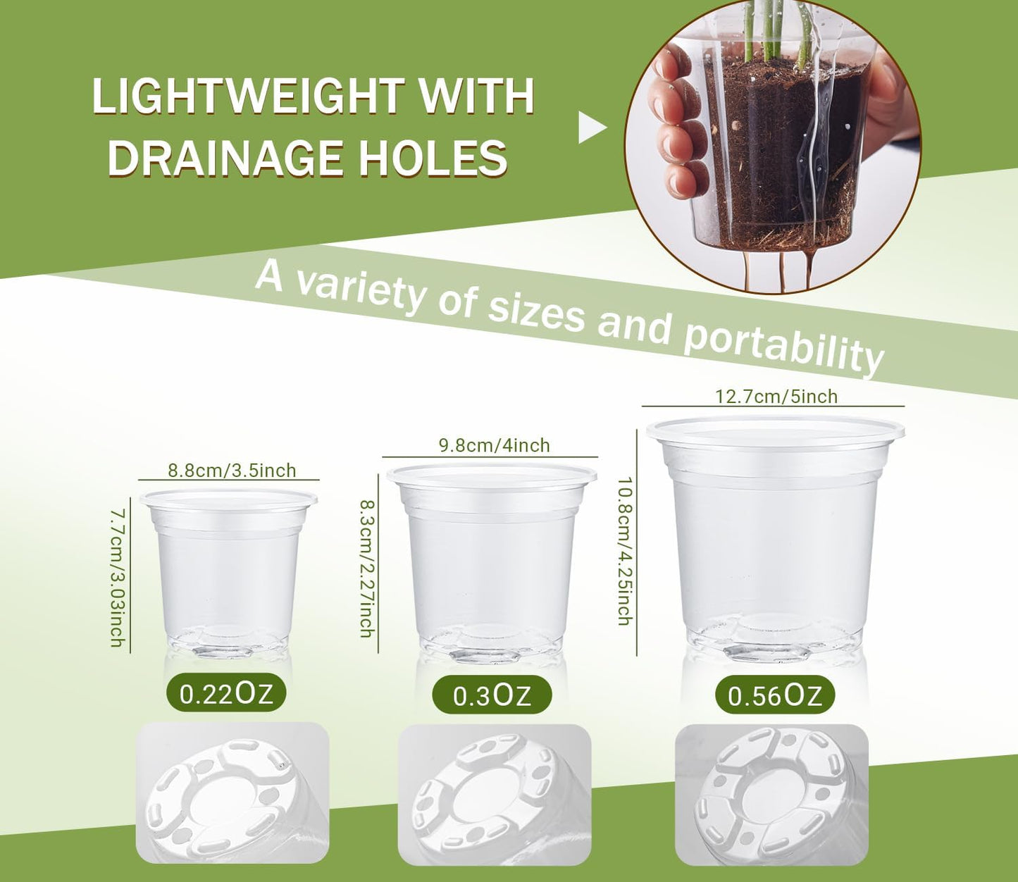30 Packs Clear Nursery Pots for Plants, 3.5/4/5 Inch High Transparency Plastic Seedling Plant Pot with Drainage Holes, Includes 20 Labels