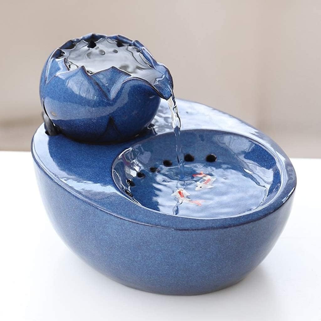 Fountain Portable Pet Water Drinker Fountain Automatic Circulation Water Bowl for Cat Dog Puppy,Ceramic Pet Water Dispenser Pet Water Dispenser (Color : White Style 2) (Blue Lotus)