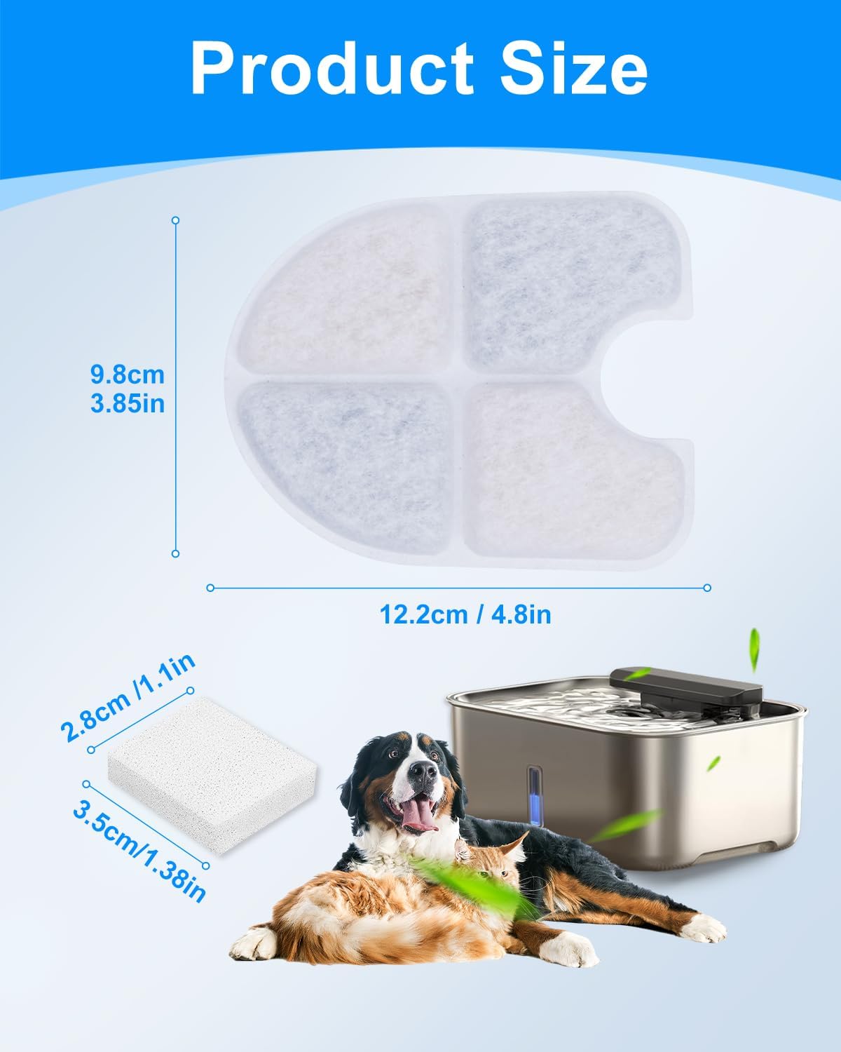 12+12 Pack Cat Water Fountain Filters Compatible with FEELNEEDY Dog Water Bowl Dispenser 3 Gal/12L, Pet Filter Replacement & Pump Filters Sponges for Large Dog Dispenser
