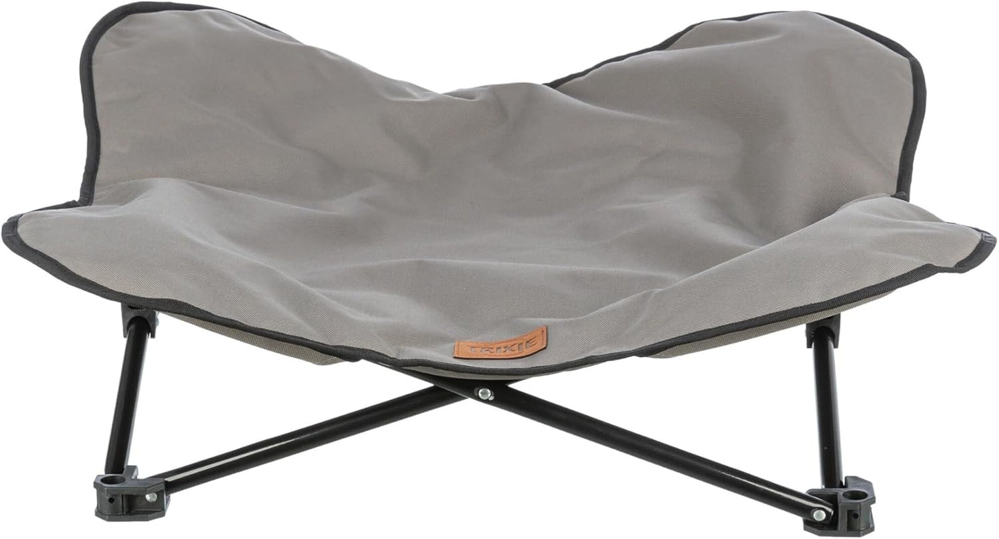 TRIXIE Camping Cot for Medium Dogs, Elevated Pet Travel Bed 34.6" x 34.6", Support Breeds up to 80 lbs, Portable Steel Frame Lounger with Cushioned Removable Topper, Foldable Design