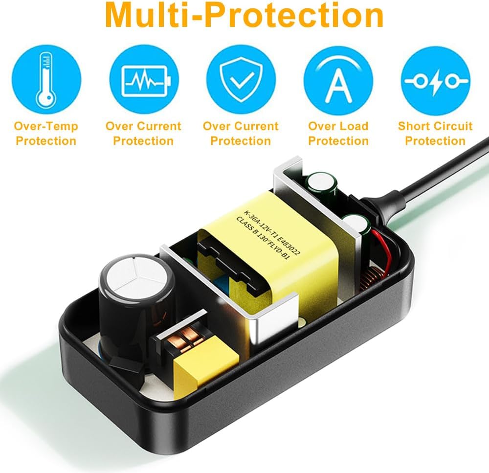 12V 2A Power Supply, AC 120V to DC12V 5.5x2.1mm Jack Converter, 12 Volt LED Driver 24W Adapter Transformer for Strip Lights, Surveillance Cameras, External HDD, Monitor, CCTV (Pack of 2)