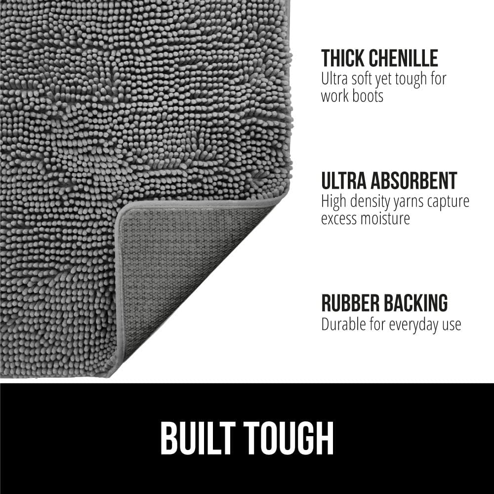 GORILLA GRIP SoakSTOPPER Dog Door Mat, Machine Washable Rug Absorbent Doormat Captures Moisture Mud Dirt, Quick Dry Soft Chenille Entryway Rugs Indoor Entrance Mats for Dog Paws, 24x17 Grey