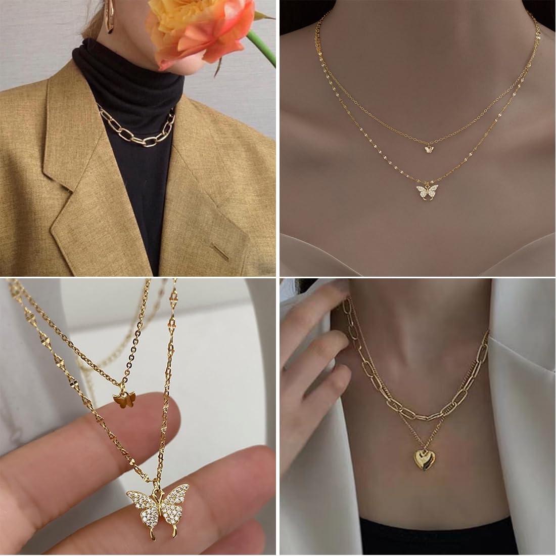 47pcs Gold Jewelry Set With 3 PCS Necklace, 11 PCS Bracelet,20pcs Hoop Stud Earrings,7pcs rings set For Women For Birthday Gifts