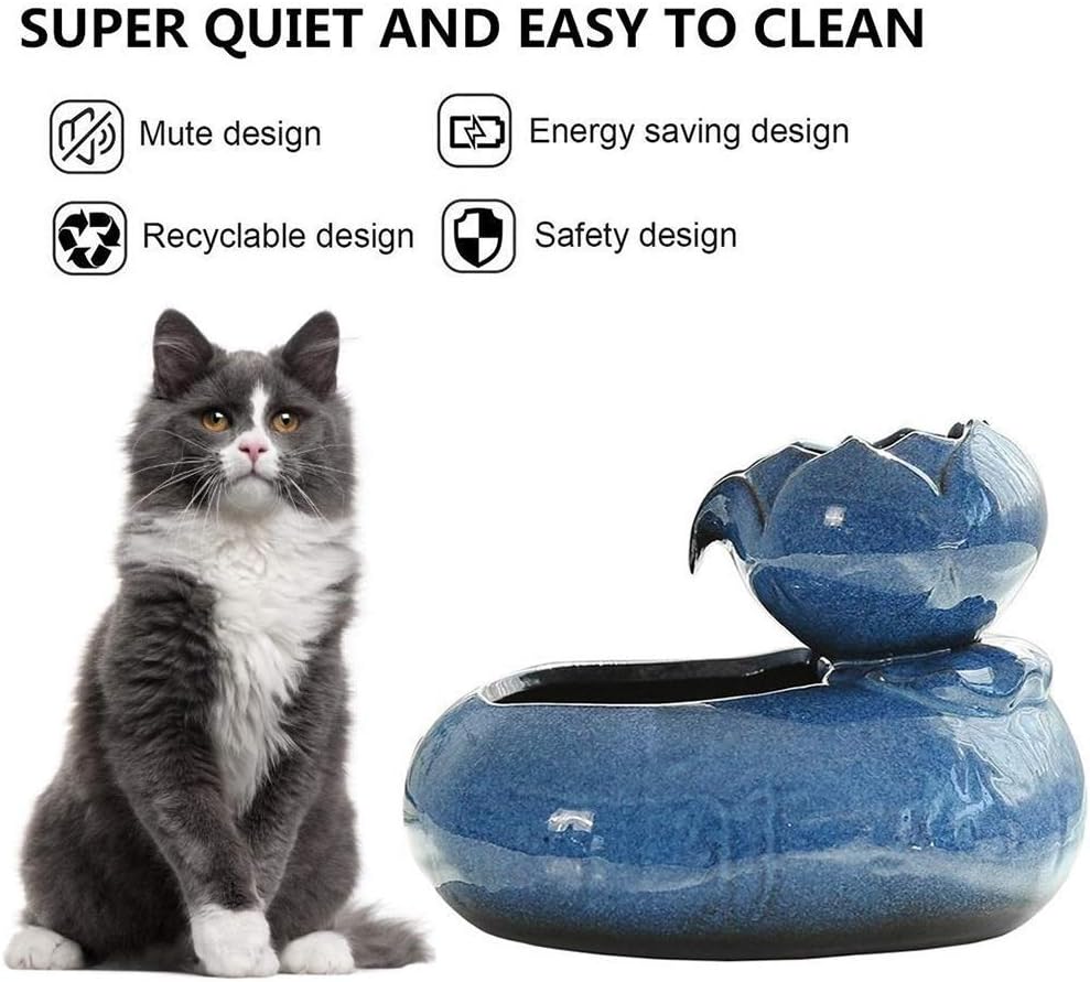Cat Water Fountain Ultra-Quiet Pet Water Dispenser Ceramic Material Automatic Circulation Filter 450ml (Color : Blue) (Pink)