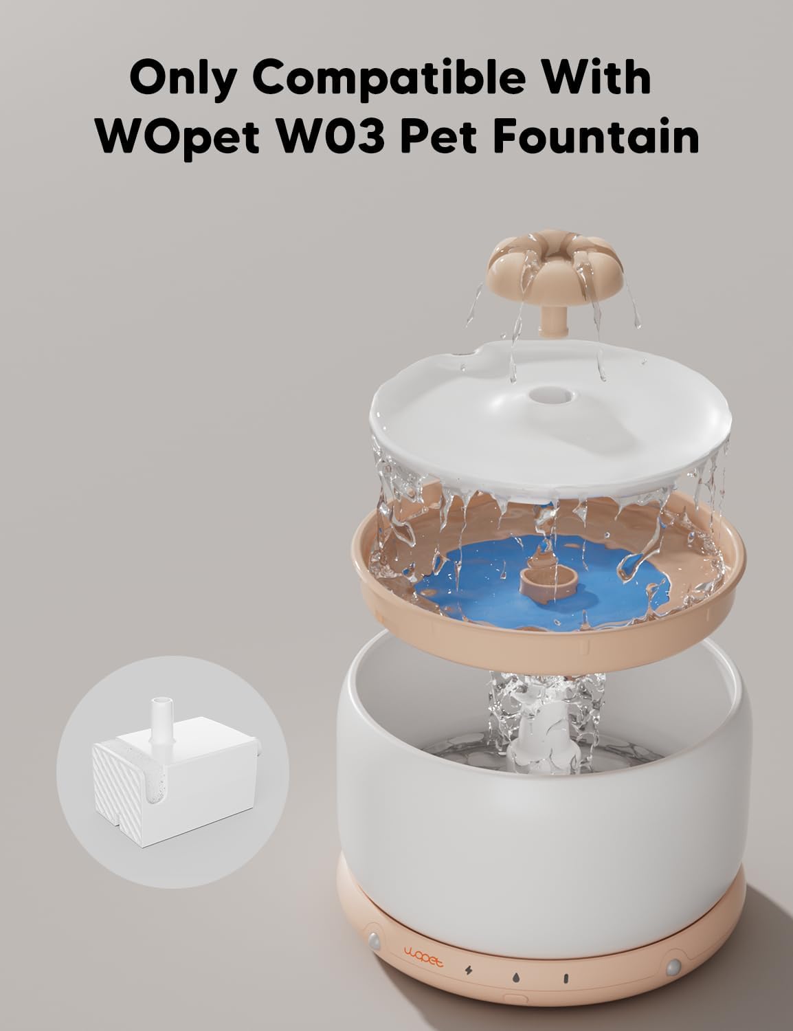 WOPET Wireless Cat Water Fountain Pump for W03 Ceramic Cat Fountain, Pet Fountain Pump Replacement
