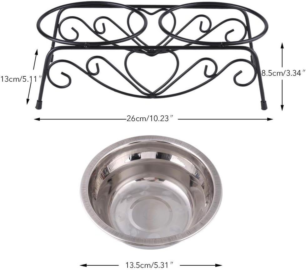 Stainless Steel Elevated Pet Bowls Set,Raised Pet Bowls Double Dog Cat Food Water Bowls Feeder Dishes with Shelf Iron Stand