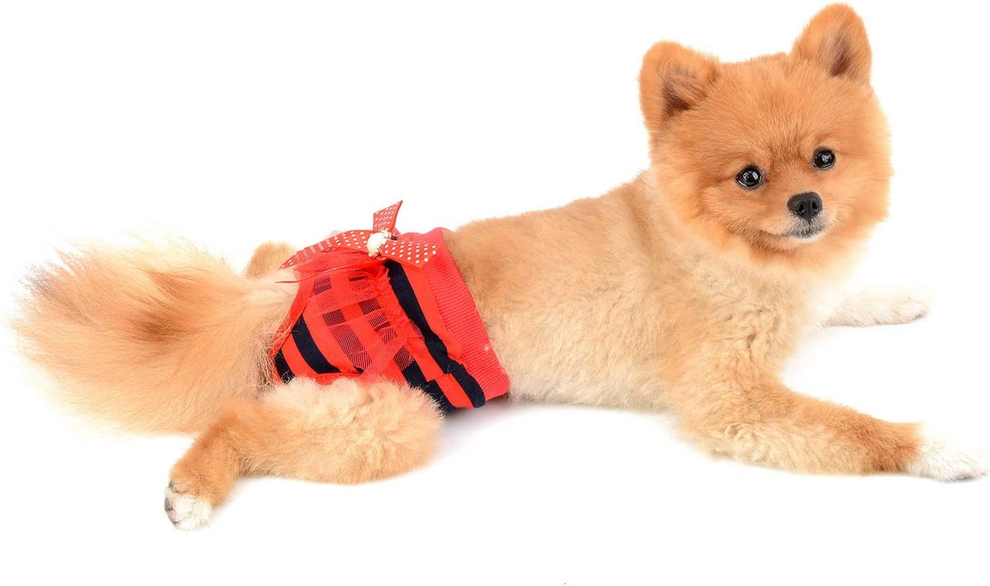 SELMAI Adorable Dog Physiological Shorts Diaper for Dogs Female in Heat Reusable Washable Doggy Kitten Underwear Pants for Small Medium Puppy Cat Girl Doggie Menstrual Nappies All Seasons Red XL