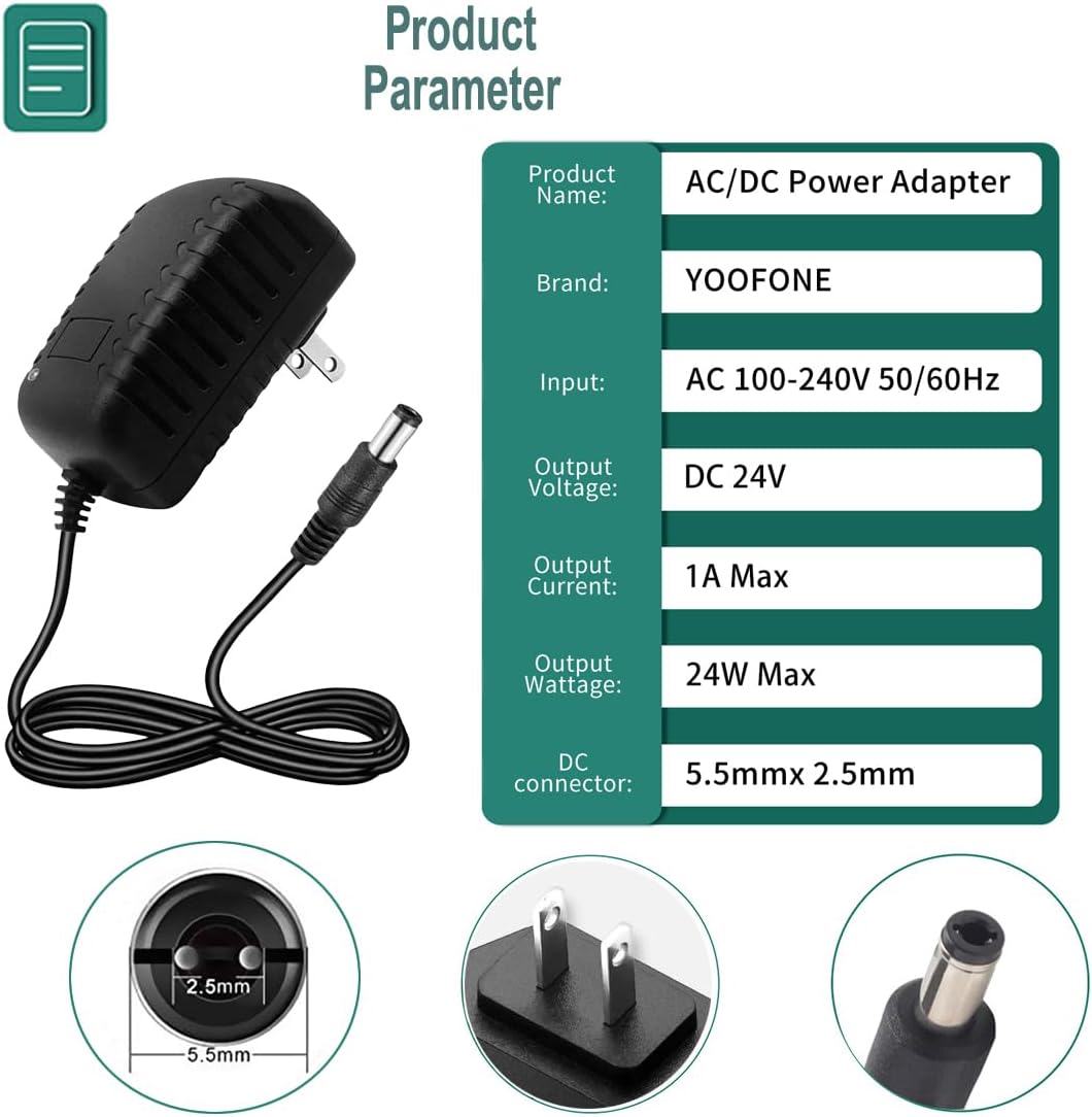 24V 1A Power Supply AC Adapter 100-240V AC to DC Converter 24 Volt 1 Amp 1000mA Switching Power Adapter 5.5x2.5/2.1mm Plug for LED Strip Light CCTV Camera