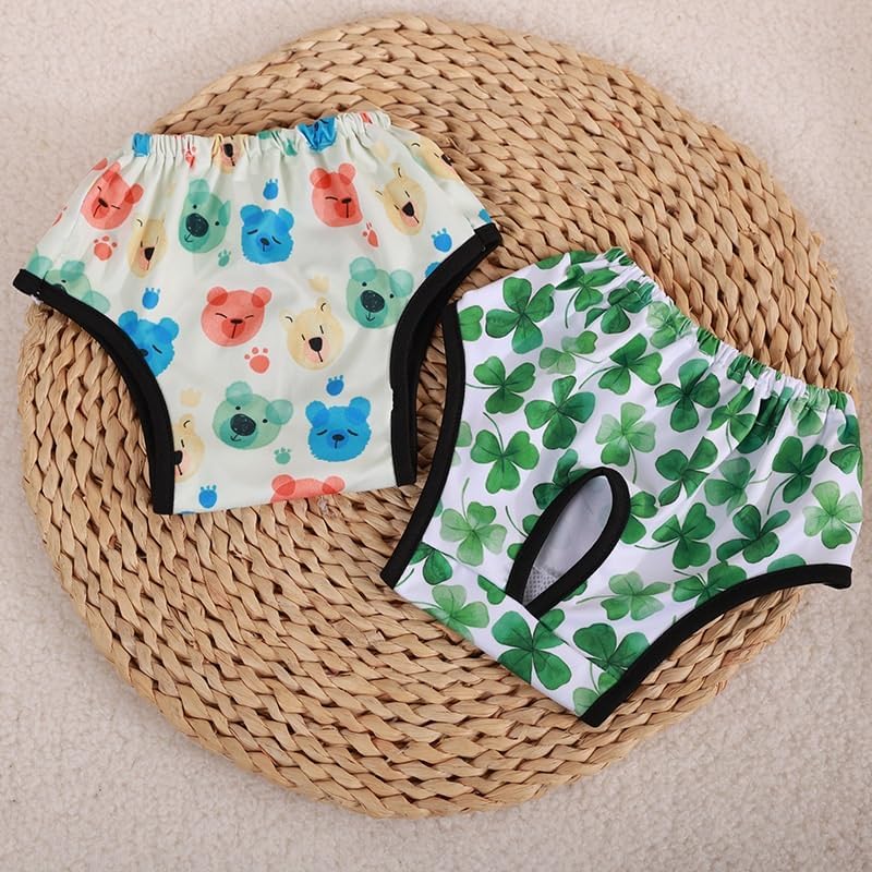 Dog Diapers for Female Dogs, Washable Reusable Pet Physiological Pants with Cute Prints, Period and Heat Protection for Small Medium Large Dogs-4PCS(B,XL)(#A,S)