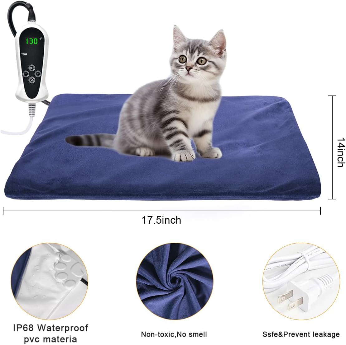 RIOGOO Pet Heating Pad, Electric Heating Pad for Dogs and Cats Indoor Warming Mat with Auto Power Off (S: 17.5"x14")