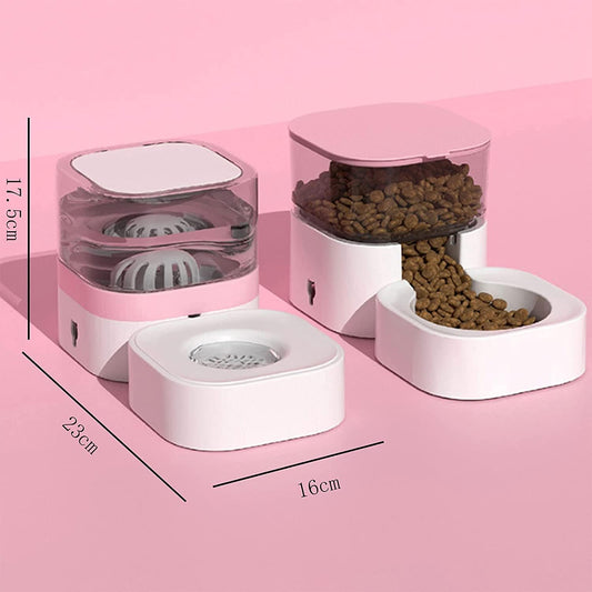 Pet Fountain Unplugged Pet Feeder Water Dispensers Set Automatic Gravity Feeder Cat Food, Dog Water Bowl and Automatic Pet Feeders Water Dispenser Pet Water Dispenser