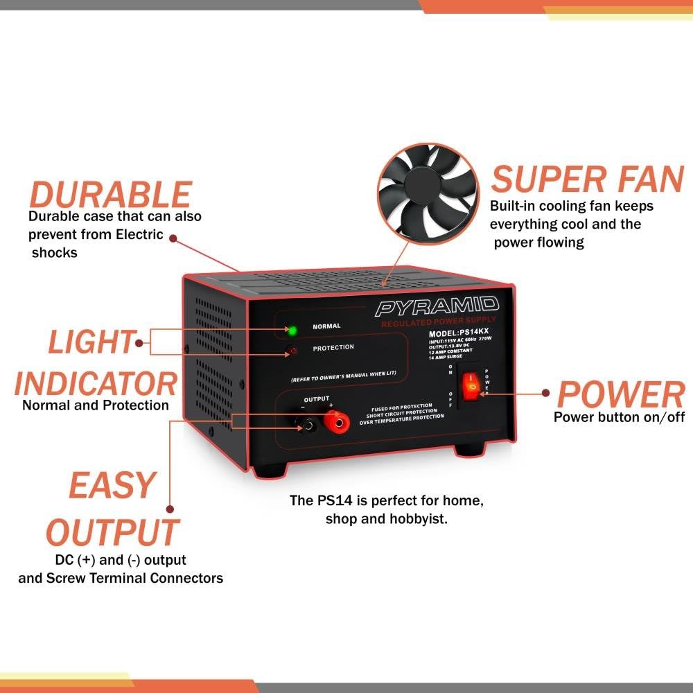 Universal Compact Bench Power Supply - 12 Amp Linear Regulated Home Lab Benchtop AC-to-DC 12V Converter