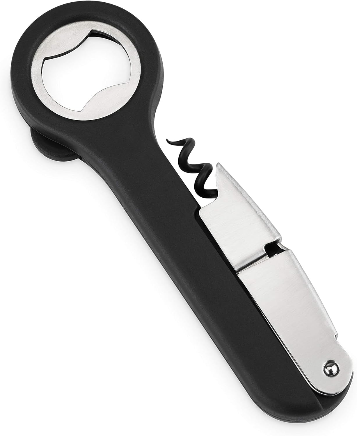 Host Double Hinged Corkscrew, Stainless Steel Bottle Opener and Foil Cutter, Wine Key, Bar Accessories, Set of 1, Black