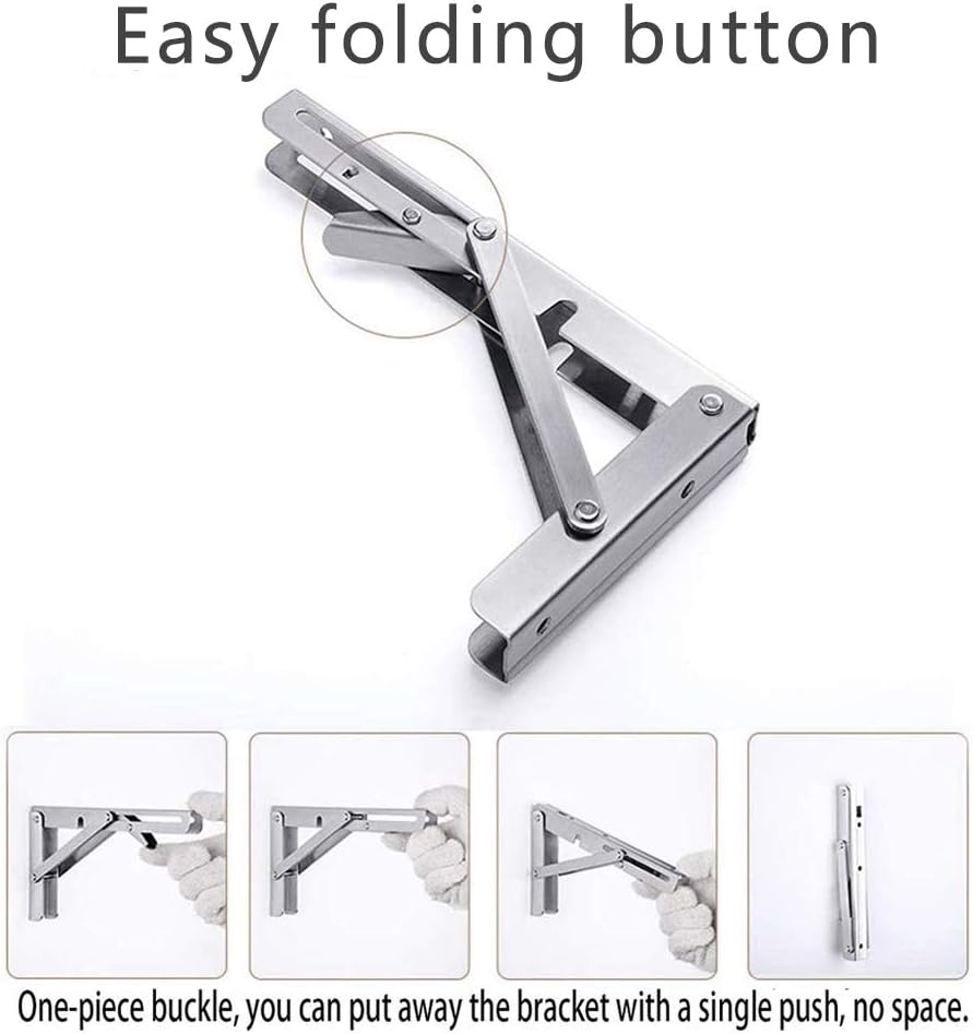 Folding Shelf Brackets, Max Load 300 lb, Heavy Duty Stainless Steel Collapsible Wall Mounted Shelf Brackets for Table, Space Saving DIY Bracket, Pack of 2 (10 Inch)