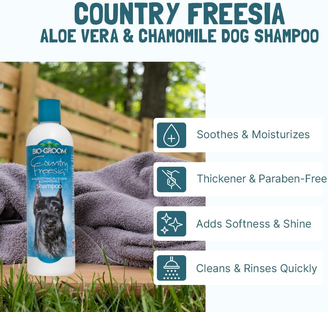 Bio-Groom Country Freesia Dog Shampoo – Natural Scent Pet Shampoo, Aloe Vera, Chamomile, Cat & Dog Bathing Supplies, Puppy Wash, Cruelty-Free, Made in USA, Quick Rinse Cat Shampoo – 12 fl oz 1-Pack