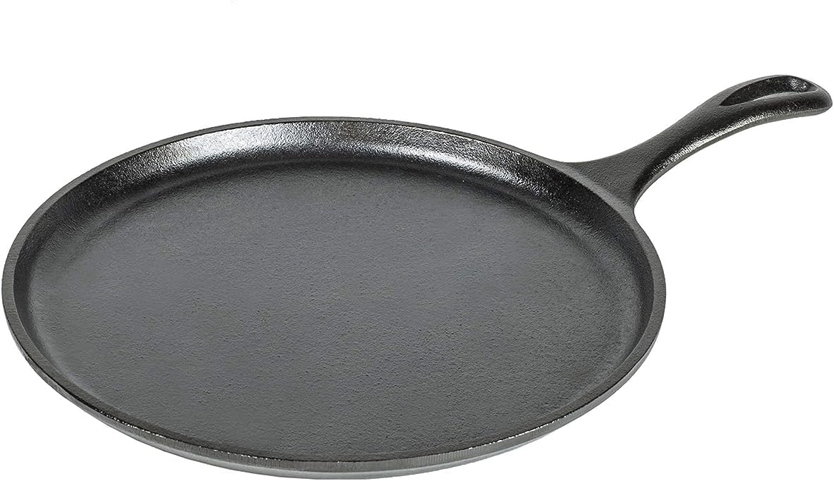 Lodge Round Seasoned Cast Iron Griddle - Round-Shaped, Pre-Seasoned Iron Griddle Pan - Non-Toxic, PFAS-Free Cookware - Compatible with Stovetop, Oven, Grill, or Campfire - 10.5 Inches