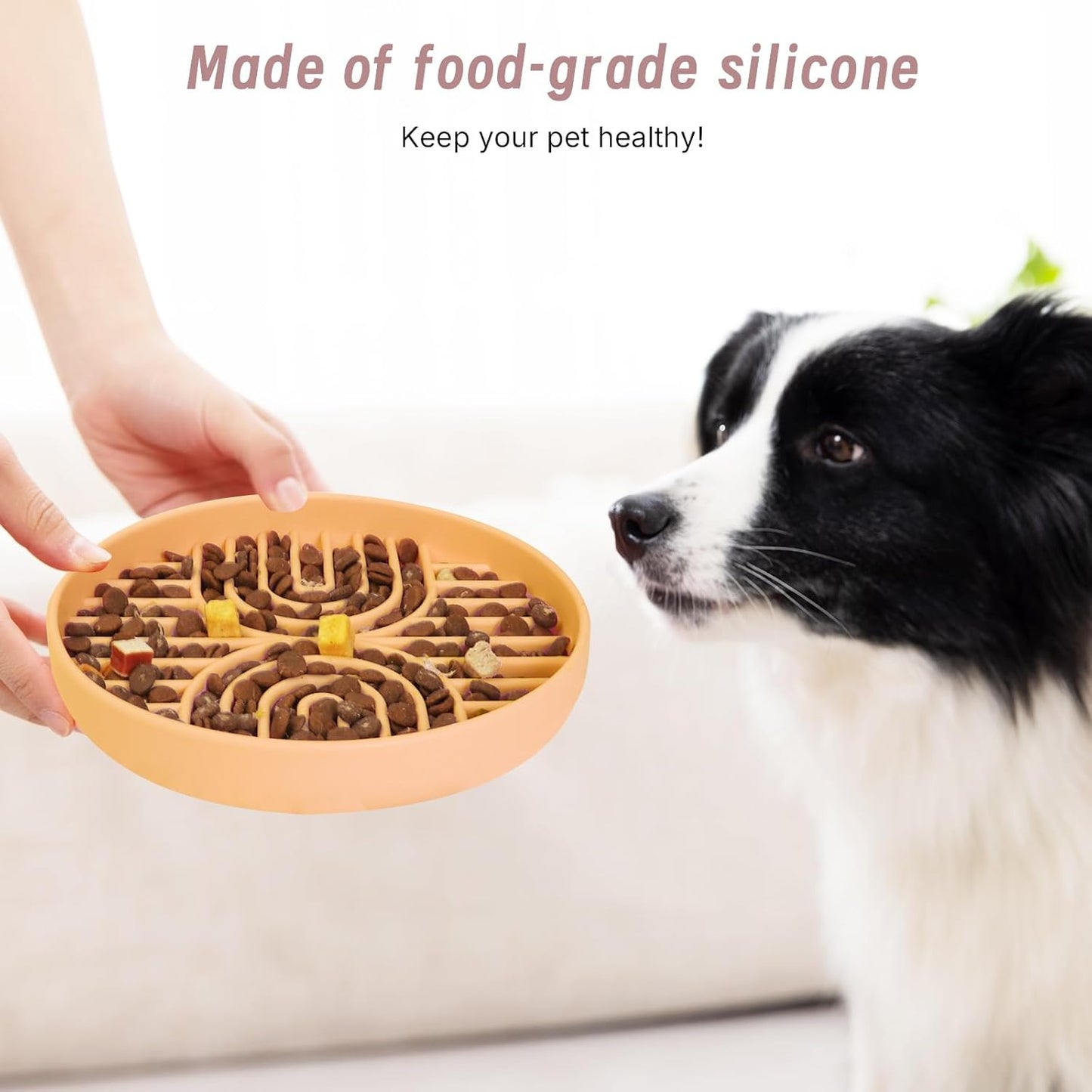 Slow Feeder Dogs Bowls with Mat, Silicone Dog Feeding Bowls with Suction Cup, Slow Eating Dog Food Bowl for Small to Medium Dogs, Non-Slip and Anti-Choking Design, Easy Clean (Terracotta)