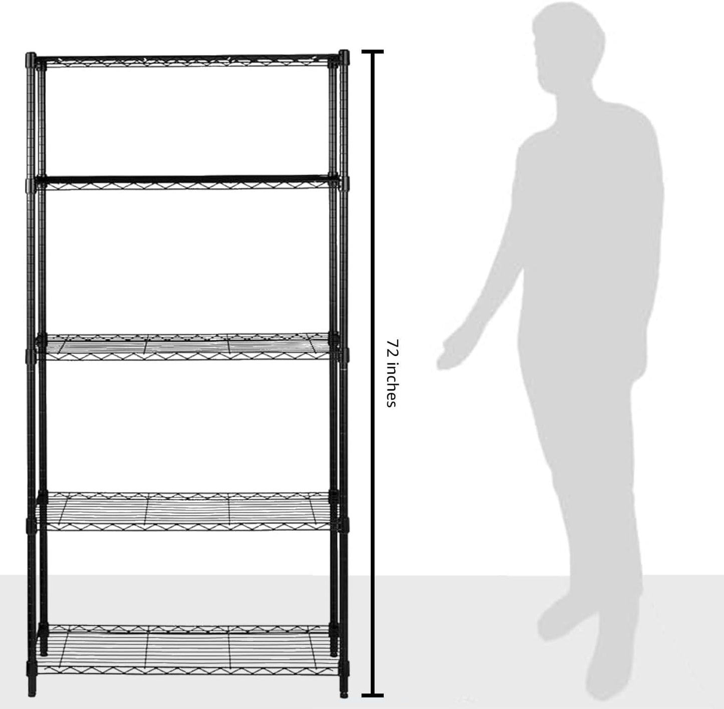 Amazon Basics 5-Shelf Adjustable Heavy Duty Steel Wire Storage Shelves for Garage, Kitchen, Easy Assembly, 36" x 14" x 72", Black | Heavy Duty, Adjustable, for Kitchen, Garage, Shelving Organizer