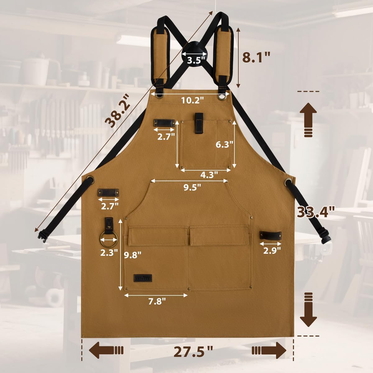 ROTANET Woodworking Apron for Men, Canvas Work Aprons Waterproof Heavy Duty Tool Pockets for Shop Carpenter Woodworkers Gifts