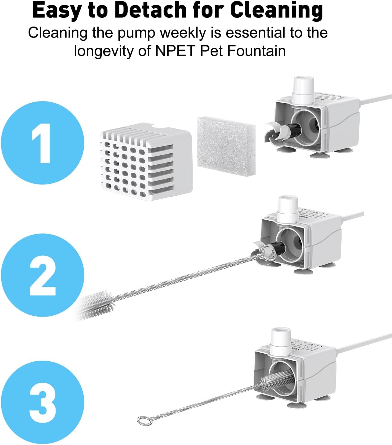 NPET Pet Water Fountain Water Pump with LED Light for WF020/WF050/WF210 Cat Fountain