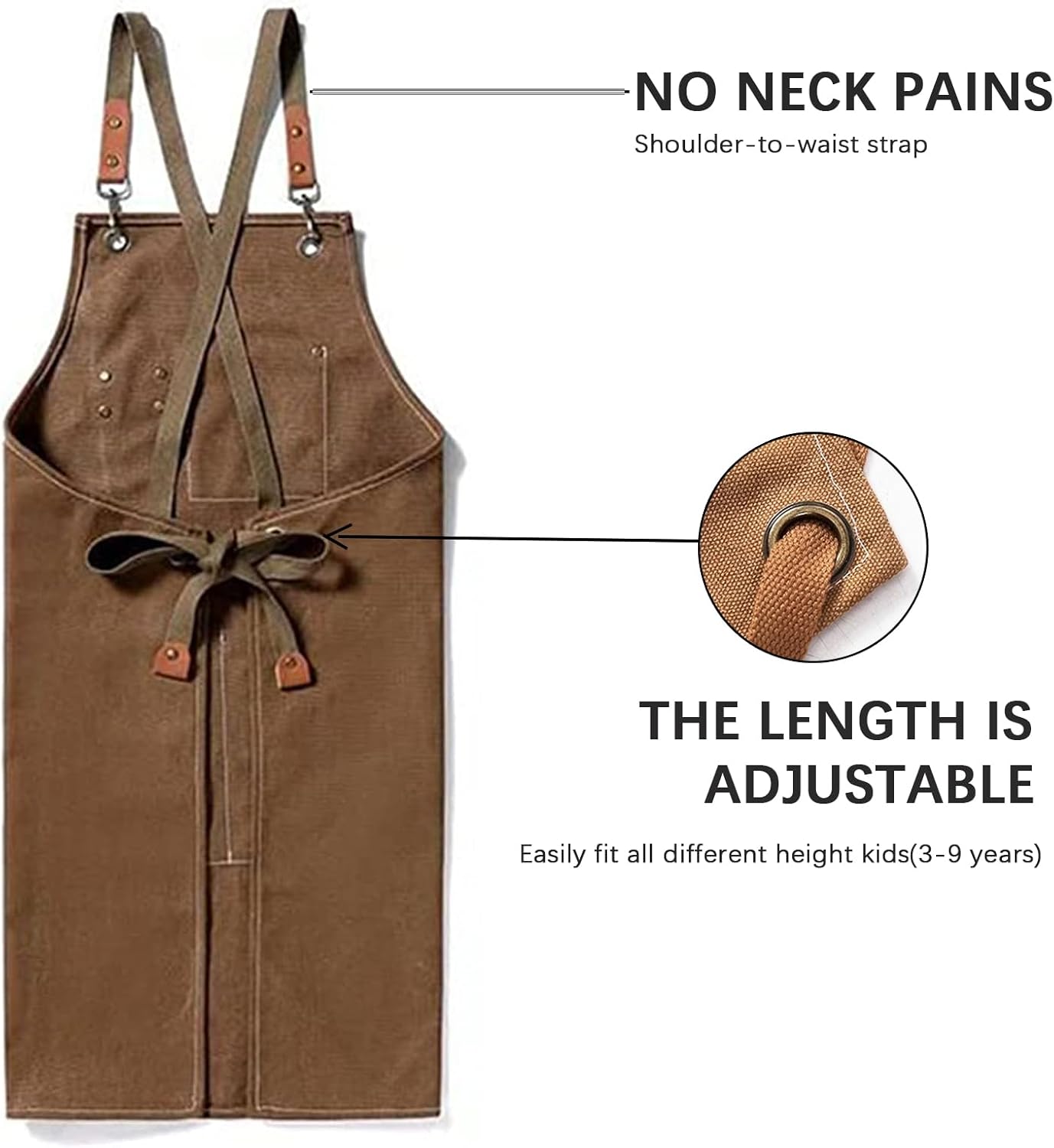 Kids Apron for Girls and Boys Heavy Duty Apron with Pockets and Adjustable Cross back Strap