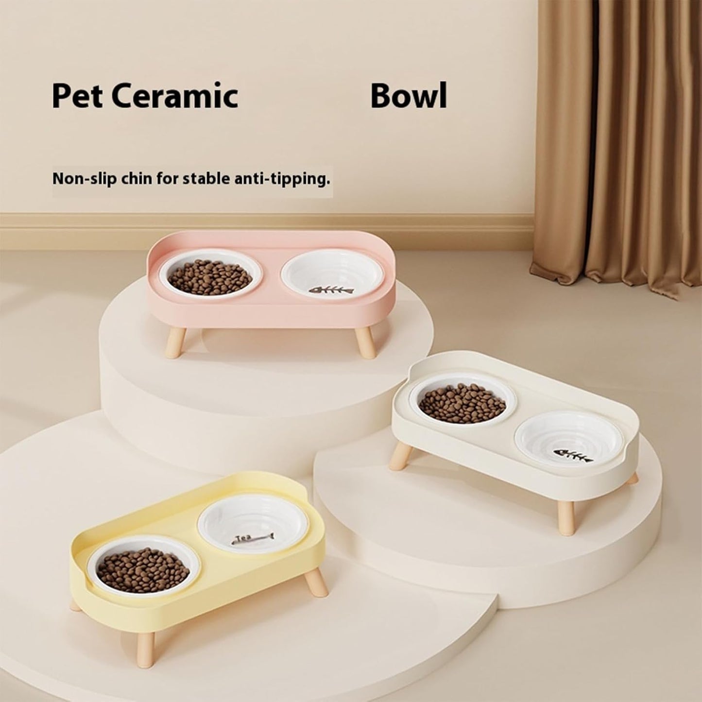 Stable Elevated Dog Bowl Stand with Double Dish Splash-Proof Design for Most Breeds Bright Color Stainless Steel Cats Dog Bowl Set