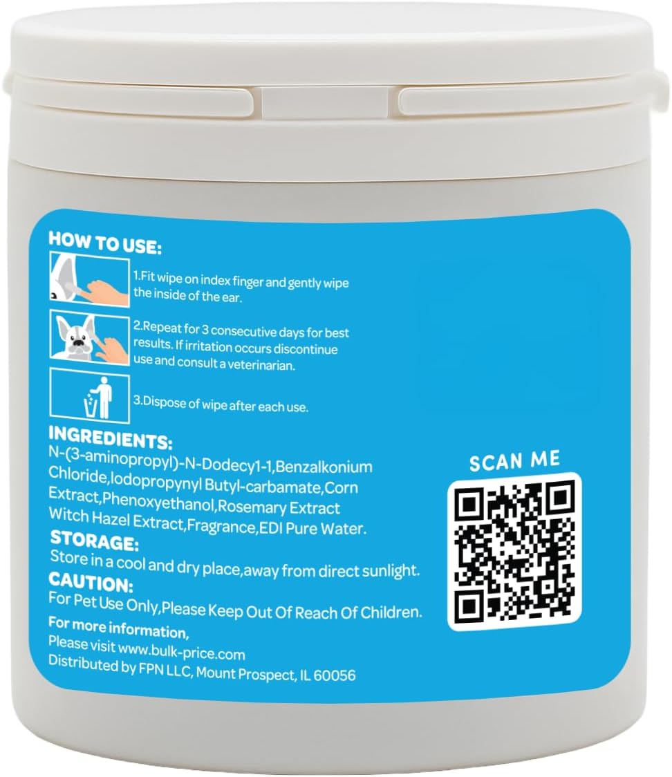 Kashmir FPN Dog Ear Wipes 50 Ct – Gentle Cleaning Wipes for Dogs, with Rosemary Extract Soft, Disposable, Non-Irritating Formula for Routine Ear Hygiene