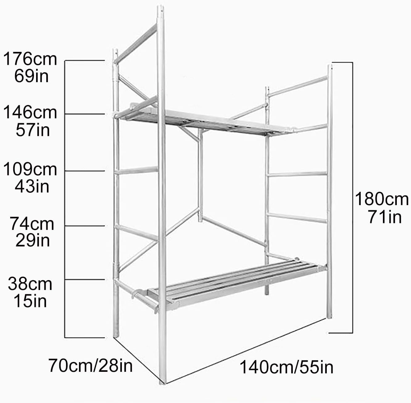 Mobile Scaffolding Ladder with Wide Non Slip Platform for RV Cleaning and High Painting Foldable Steel Scaffold Equipment for Walls and Decorating (Size: H:18)