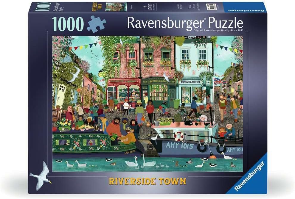 Ravensburger - Riverside Town - 1000 Piece Jigsaw Puzzle - Quaint Village on The Water - Vibrant, Rustic Scene of Yesteryear - Frameable - Premium Quality - Puzzles for Adults