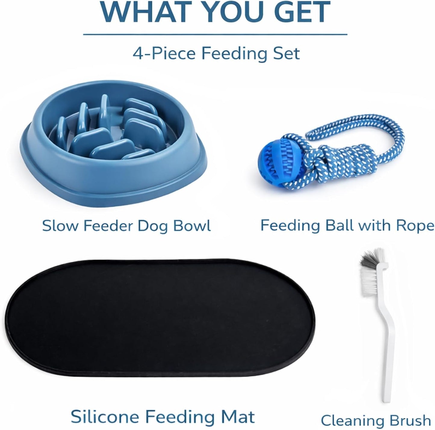 4PCS Slow Feeder Dog Bowl Set with Mat & Feeding Ball, Slow Feeding Dog Bowl to Slow Eating, Puppy Slow Feeder Bowl for Small Dogs, Dog Bowls with Slow Feeder, Easy Clean