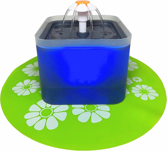 Cat Water Fountain, 67oz/2L Automatic Pet Water Fountain with Silicone Mat, Ultra Quiet Cat Water Dispenser with LED Light & Adapter for Cats Dogs Pets