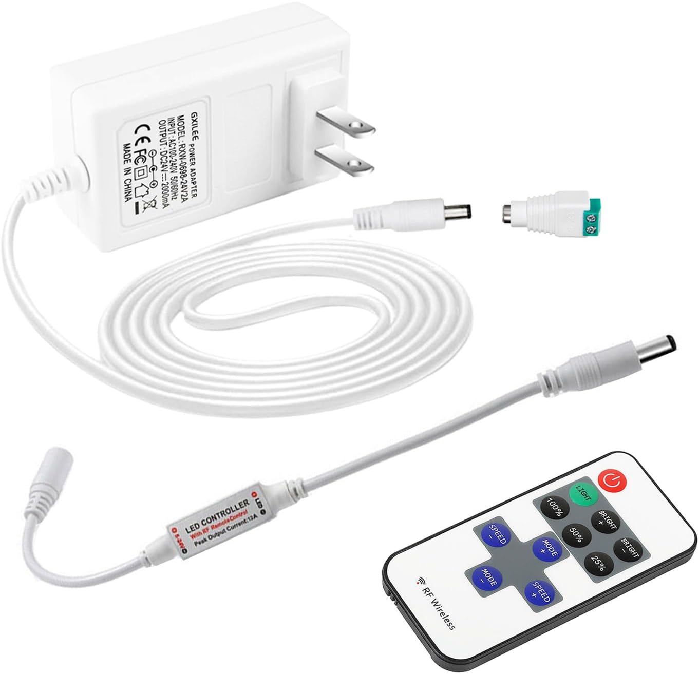 24V LED Power Supply with Dimmer Switch, 24V DC Power Supply for 24volt Single Color LED Strip Lights