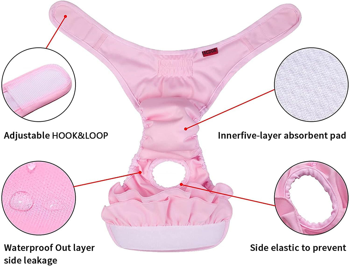 Washable Female Dog Diapers, Puppy Diapers for Dog Period Reusable Doggie Diapers, Highly Absorbent Dog Heat Panties