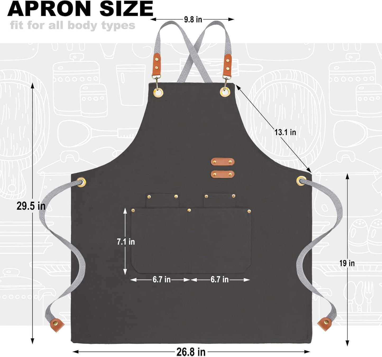 chef apron bib tool apron for man woman cross back straps with 4 pockets for kitchen cooking gardening baking working