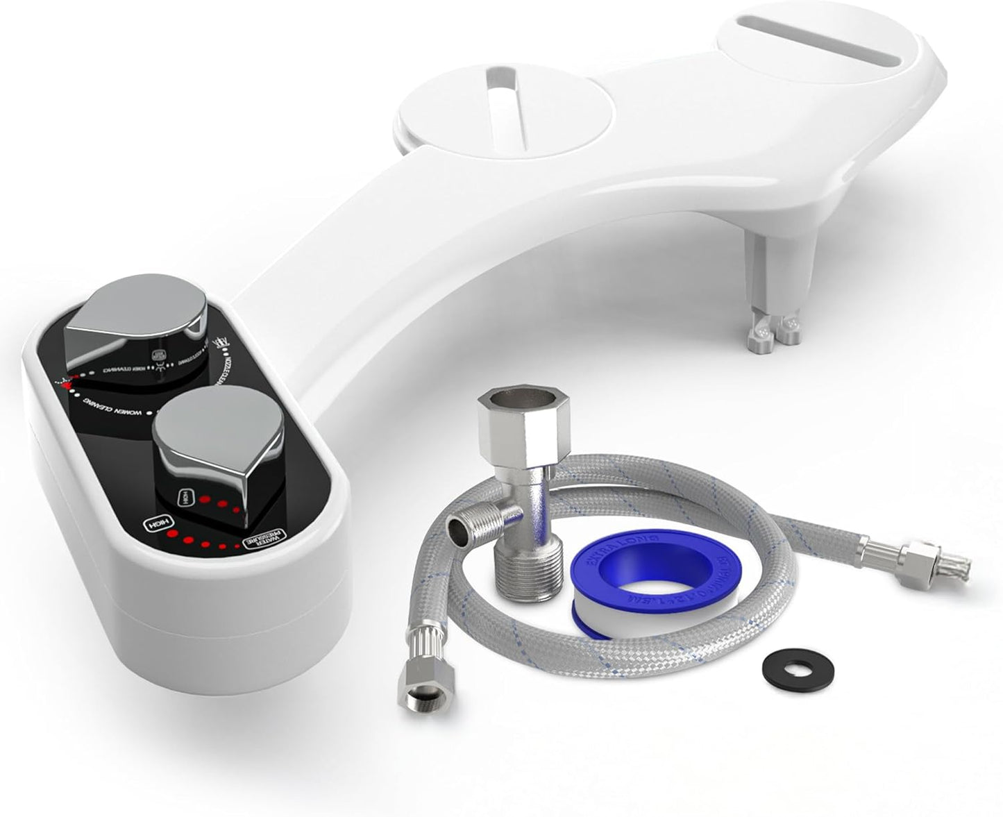 CLEAR REAR Bidet Attachment for Toilet Seat - Non-Electric with Self Cleaning Nozzles, Leak Proof Connectors, Adjustable Water Spray, Rear & Feminine Wash - Hygienic Bathroom Upgrades (Black)