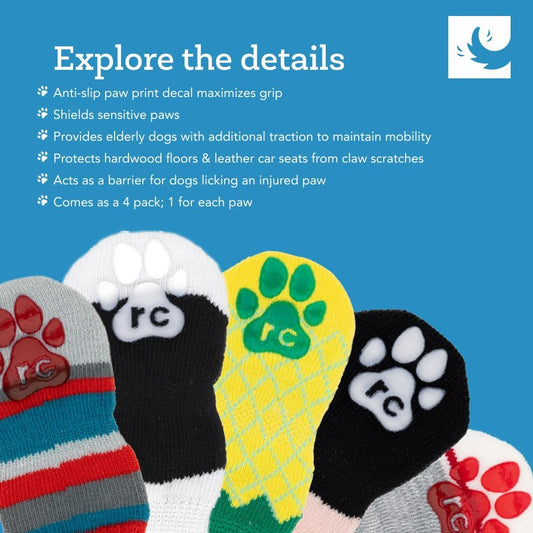 RC Pet Products Fun PAWks Anti-Slip, Stylish, Functional, Protective Dog Socks | X-Large, Bandit