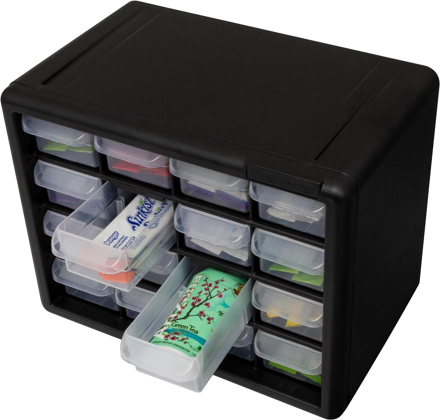Akro-Mils 16-Drawer Plastic Drawer Storage Cabinet for Garage Organization, Beads, Makeup Organizer, Building Bricks Storage, Teacher Toolbox, 10-1/2" W x 6-1/2" D x 8-1/2" H, 10116 Black