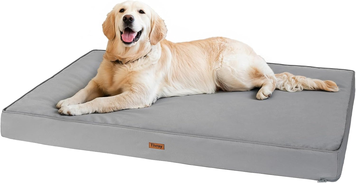 Orthopedic Dog Bed, 44" x 32" Dog Beds Large Sized, Waterproof Pet Mat, Big Pet Mattress Pad with Removable Washable Soft Plush Cover, Egg Crate Foam, Anti-Slip Bottom, Grey