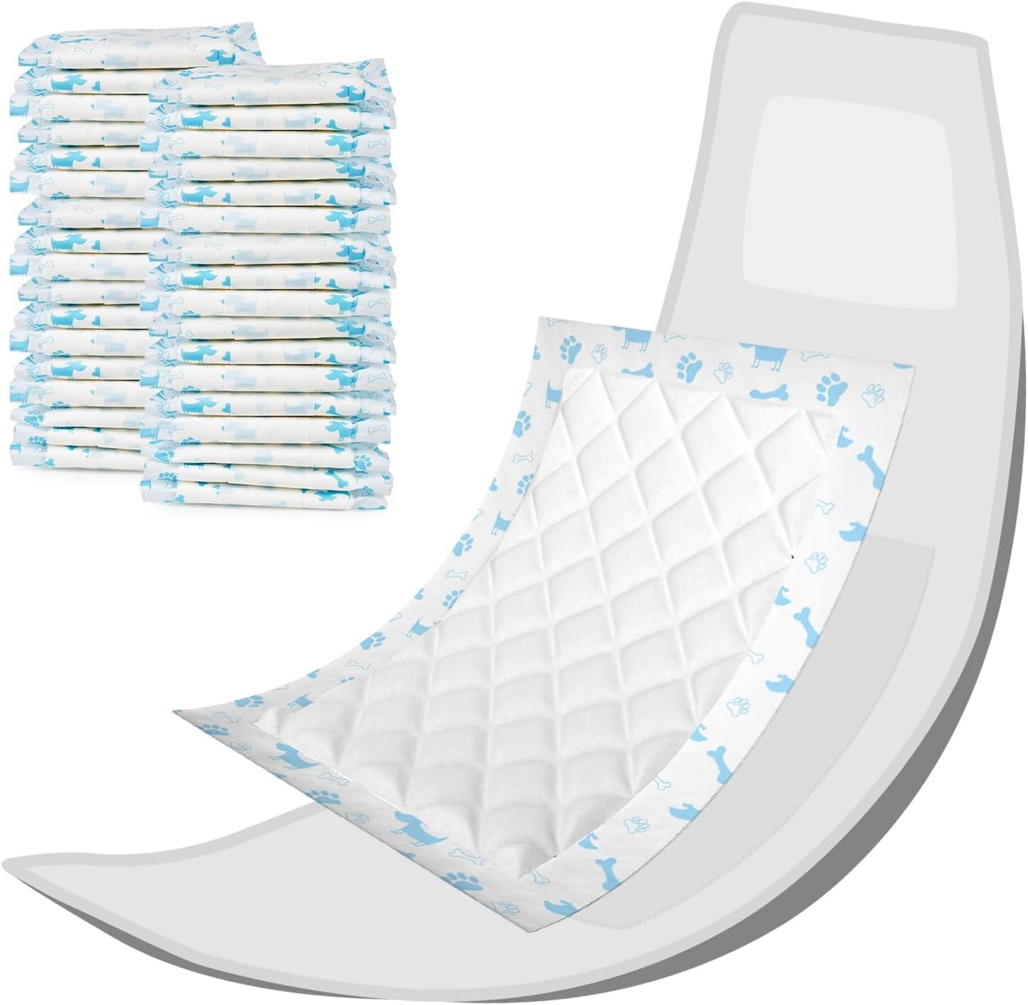 Pet Soft Disposable Dog Diaper Liners Booster Pads - Fit for Most Washable Dog Diapers & Dog Belly Bands Wraps, Ultra Absorbent for Marking, Incontinence, Female in Heat (Blue,S-50)