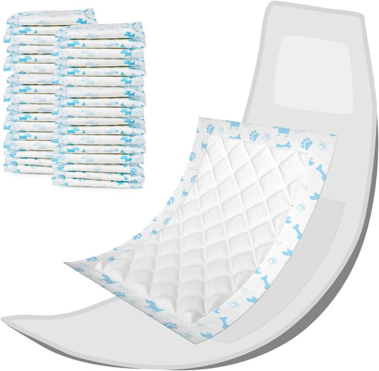 Pet Soft Disposable Dog Diaper Liners Booster Pads - Fit for Most Washable Dog Diapers & Dog Belly Bands Wraps, Ultra Absorbent for Marking, Incontinence, Female in Heat (Blue,S-50)