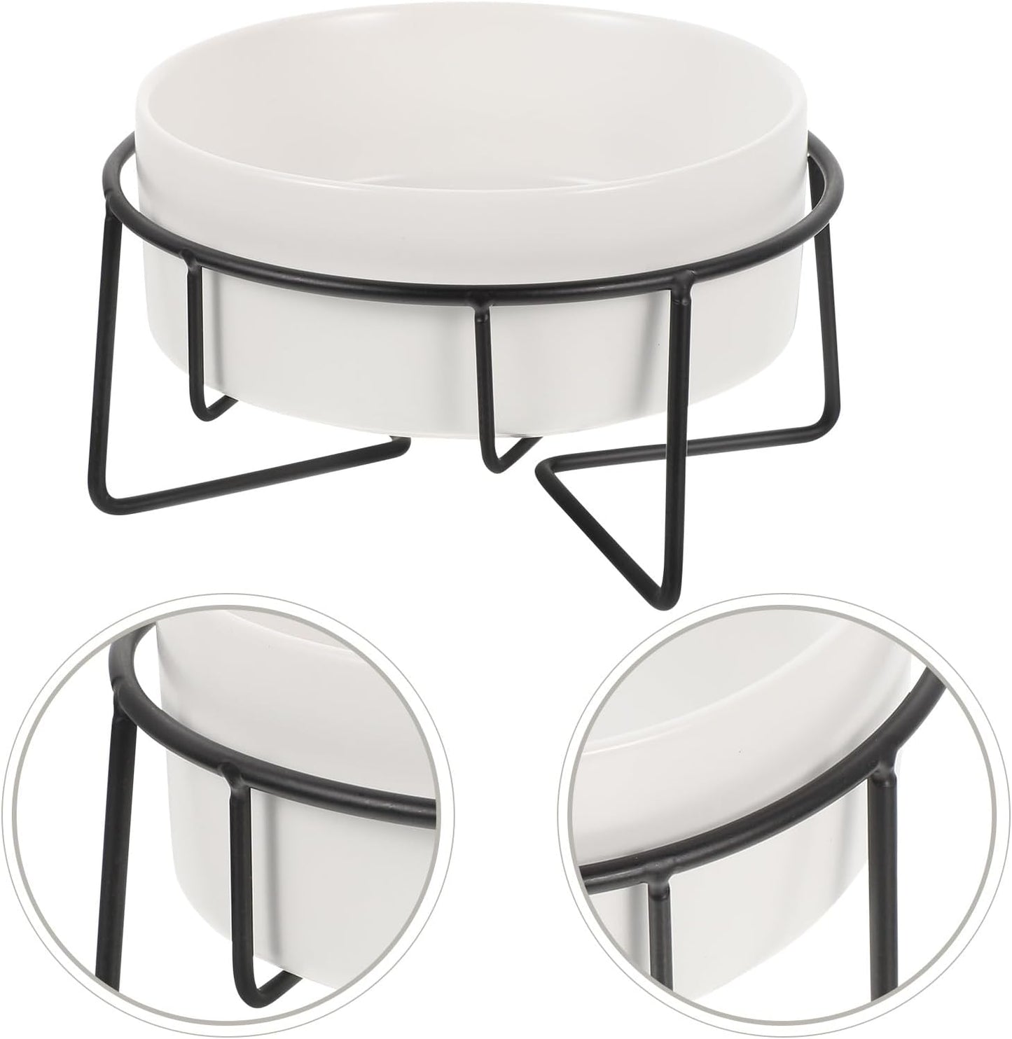 Milisten Raised Cat Bowl with Metal Stand 400ml White Ceramic Food and Water Feeder Elevated Pet Feeding Bowl for Cats and Small Dogs with Neck Protection for Home Use