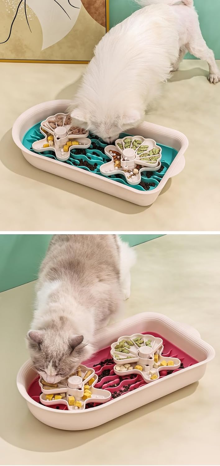 Multifunctional Slow Food Dog Basin | Rotating Puzzle Design | Removable and Washable High Border Defense Overturned Feeding Bowl | New Choices for Healthy Eating (Pink)