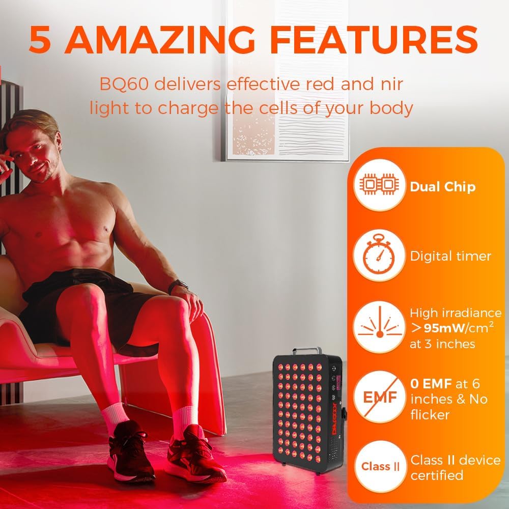 BestQool Red Light Therapy, Dual Chip Elite Grade LED Red Infrared Light Device with Near-Infrared Light 660nm 850nm High Power Red Light Therapy Panel at Home, Ideal for Body, Face, 105W (Black 60)