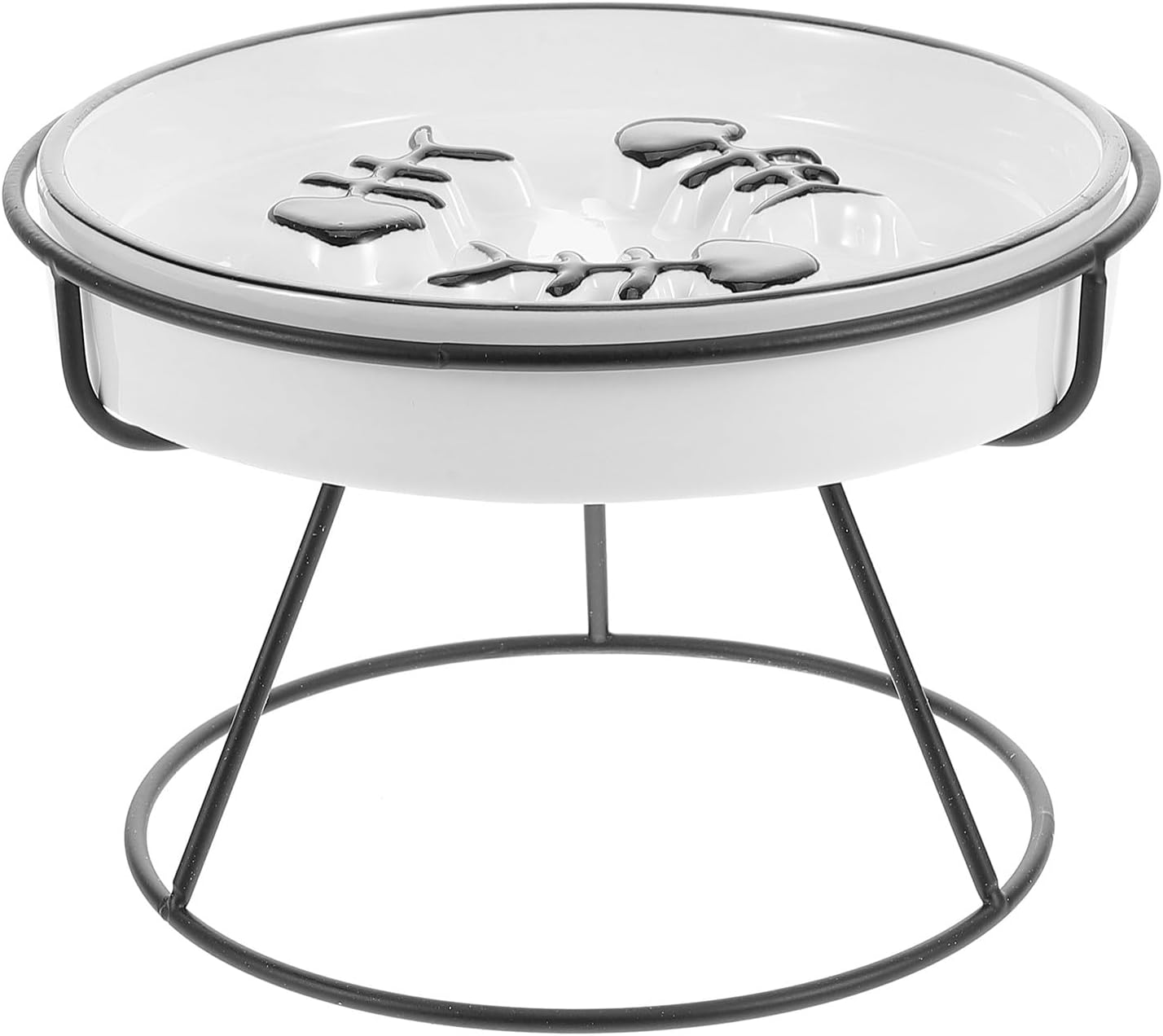 Milisten Ceramic Slow Feed Cat Bowl Elevated with Stand, Raised Pet Feeding Dish for Small Dogs and Kittens, Black Non-tip Slow Eating Bowl for Whisker Relief and Spine Protection
