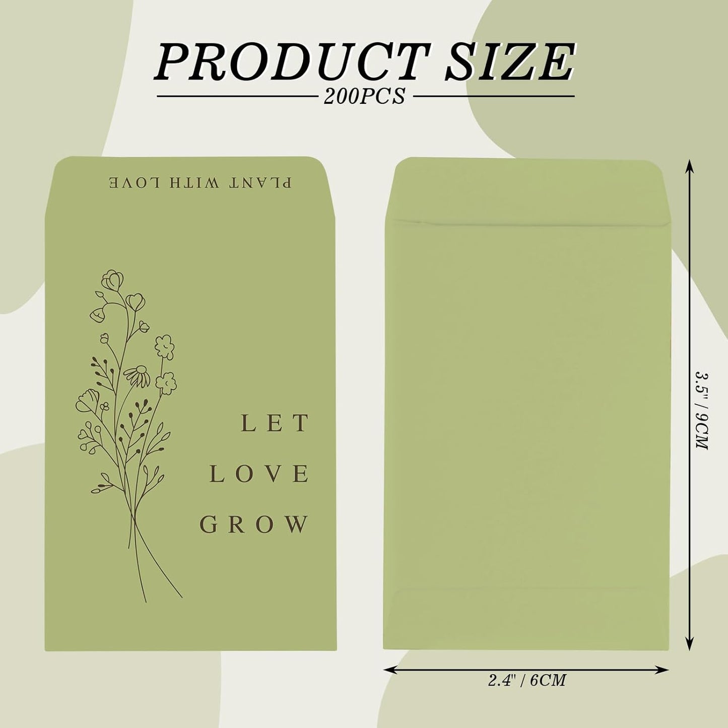 Whaline 200 Pcs Self Adhesive Wedding Favor Seed Packets Let Love Grow Green Envelope Minimalist Storage Pockets for Garden Office Gift Party Supplies, 3.5 x 2.4 Inch