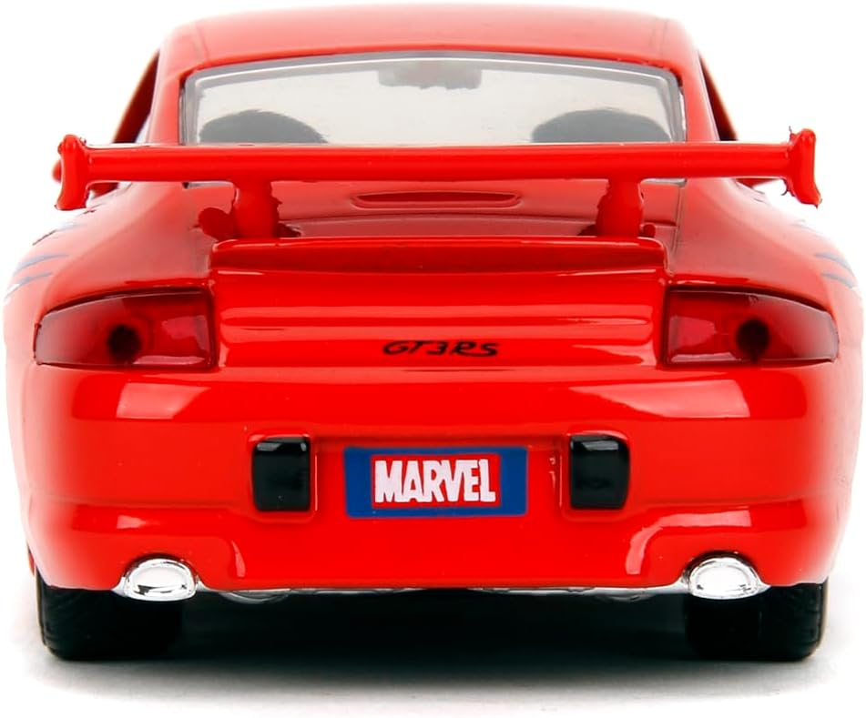 Jada Hollywood Rides Spider-Man Porsche 911 GT3 RS 1:32 – Die-Cast Vehicle Paint, Opening Doors, Marvel Theme – Red/Blue Design for Kids & Collectors