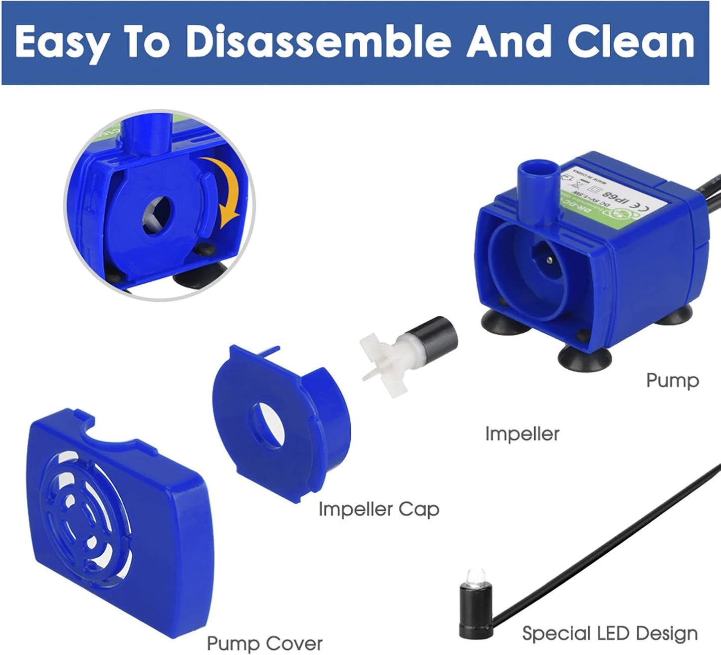 Cat Water Fountain Pump,DR-DC 160 Submersible Water Pump Equipped with Led Indicator Light and Automatically Cuts Off Power in Case of Waters Shortage