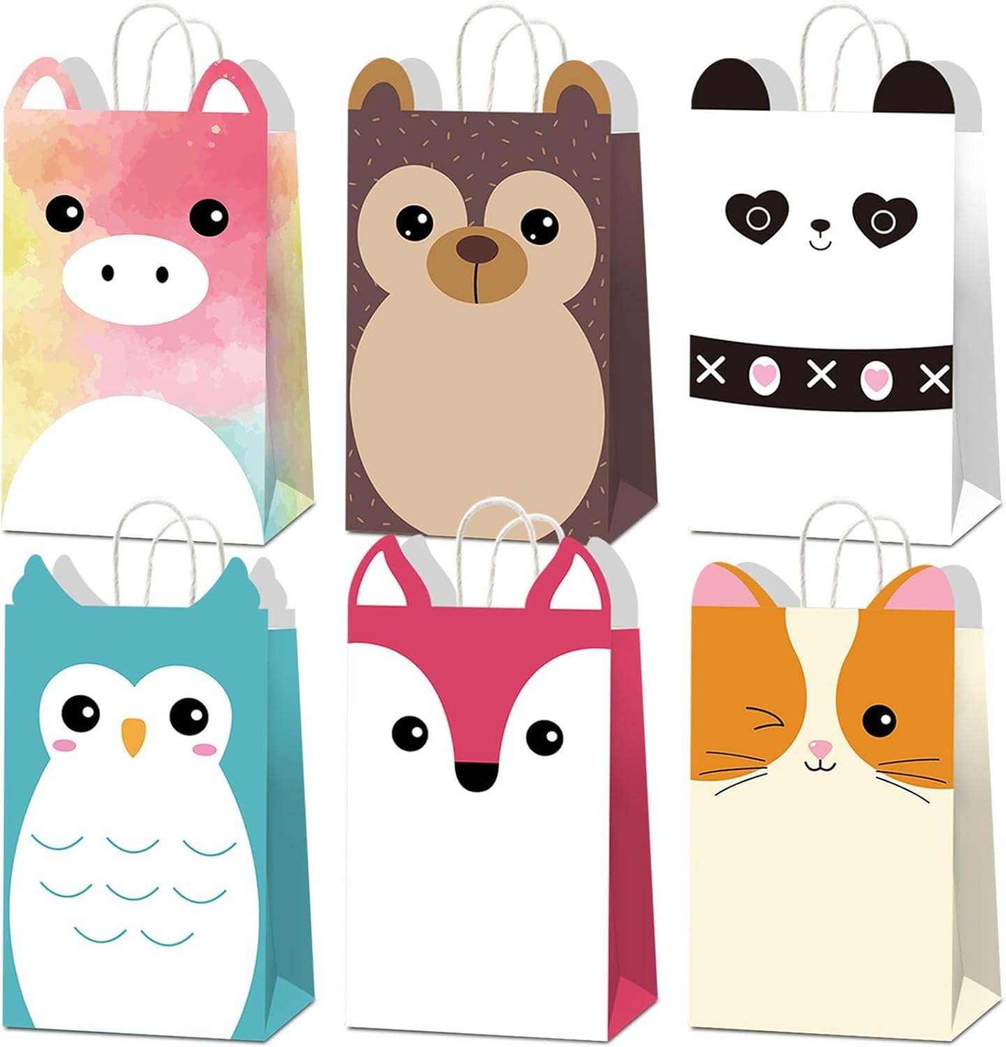 12 PCS Cute Animals Theme Party Favor Bags with Handles Squish Kawaii Animal Birthday Gift Bags Goodie Paper Bag Squish Animals Party Favors for Kids Birthday Parties Supplies Baby Shower Decorations