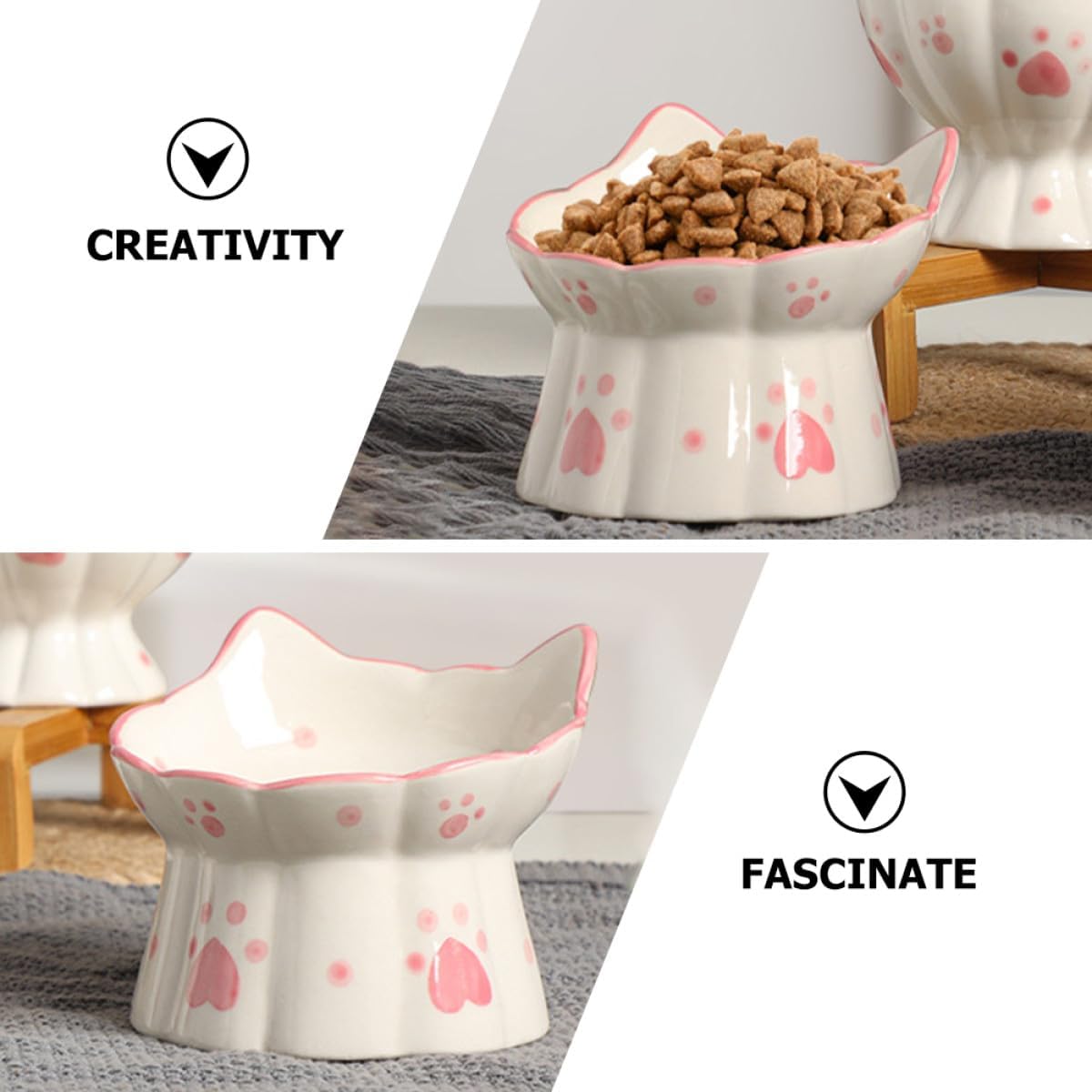 Milisten 2pcs Elevated Cat Feeding Bowls Ceramic Raised Bowls with Neck Protection Tilted Design Anti-Spill Pet Food and Water Dishes for Cats